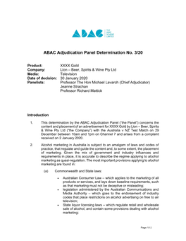 ABAC Adjudication Panel Determination No. 3/20