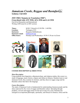 Jamaican Creole, Reggae and Rastafari Syllabus: Fall 2020