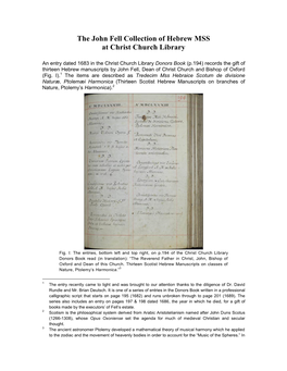 The John Fell Collection of Hebrew MSS at Christ Church Library