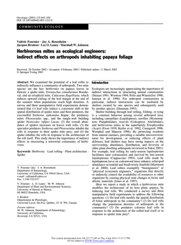 Indirect Effects on Arthropods Inhabiting Papaya Foliage