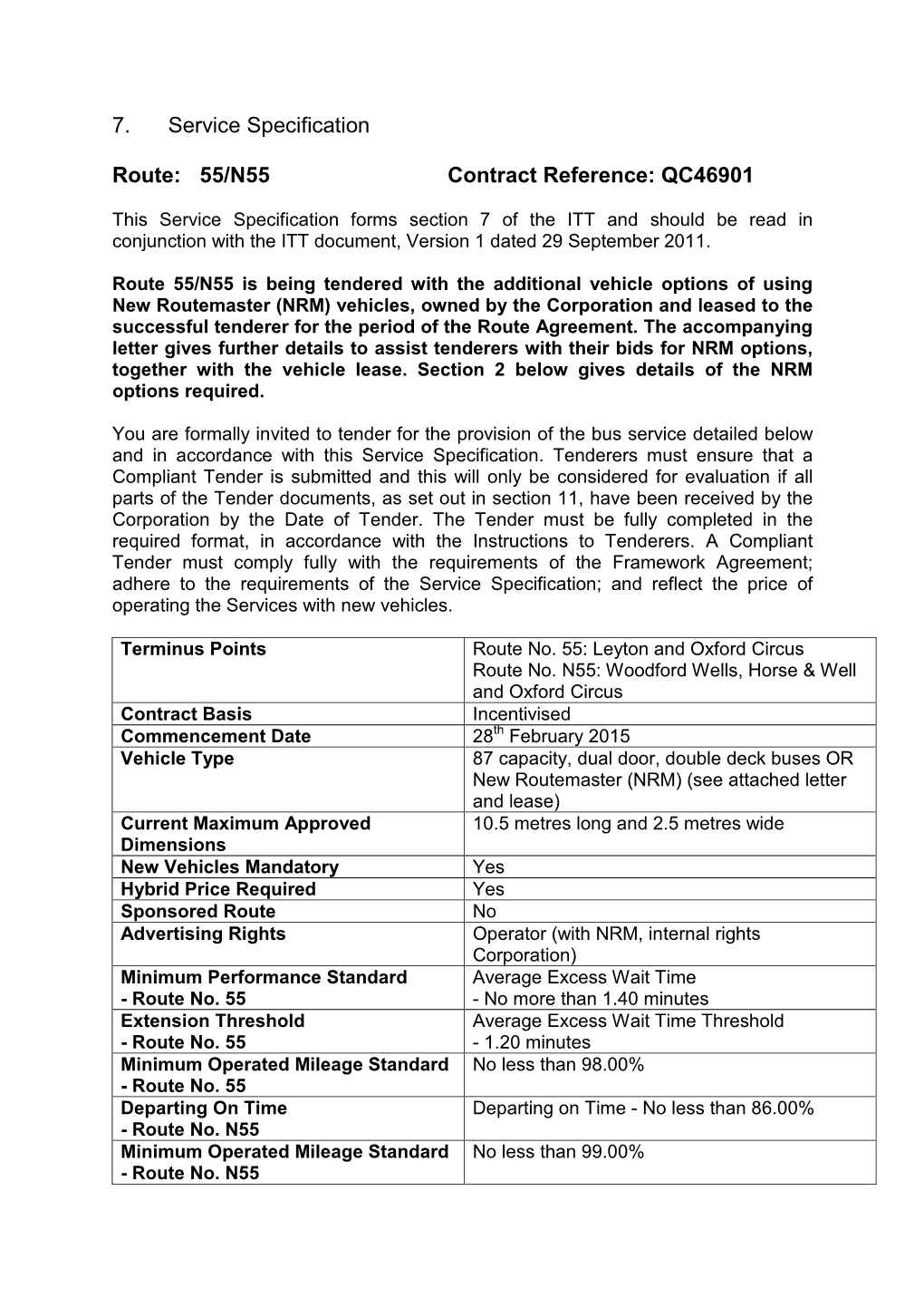 7. Service Specification Route: 55/N55 Contract Reference