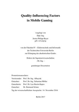 Quality-Influencing Factors in Mobile Gaming