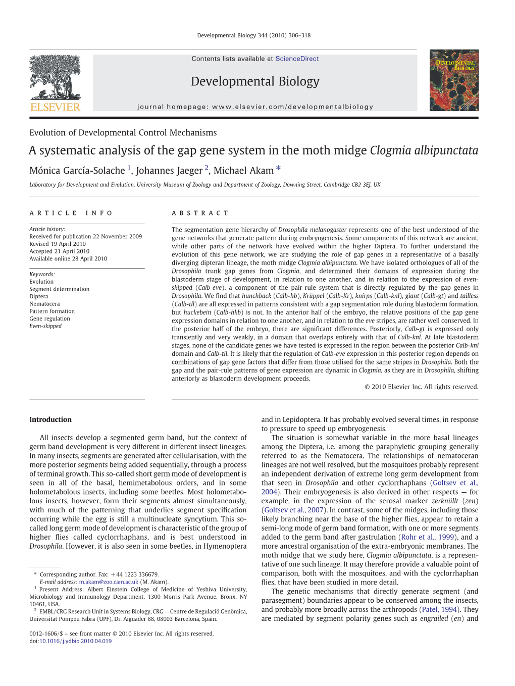 A Systematic Analysis of the Gap Gene System in the Moth Midge Clogmia Albipunctata