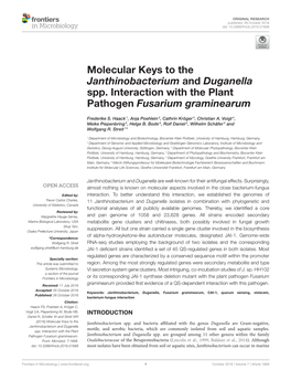Molecular Keys to the Janthinobacterium and Duganella Spp. Interaction with the Plant Pathogen Fusarium Graminearum