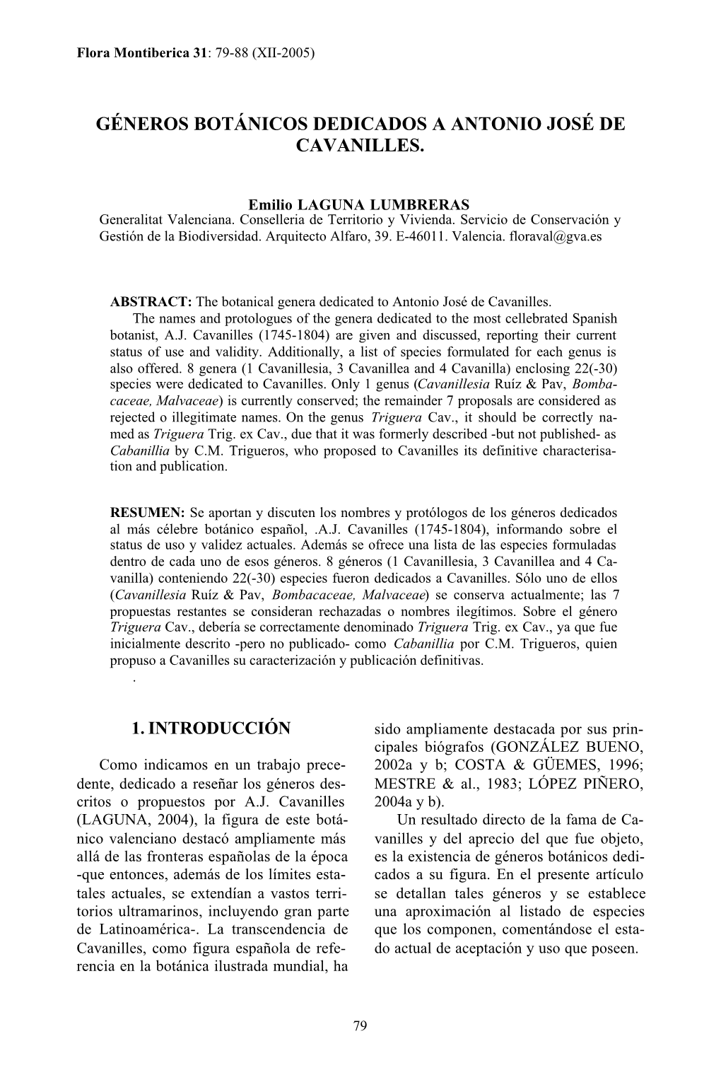 Géneros Botánicos Dedicados a Antonio José De Cavanilles