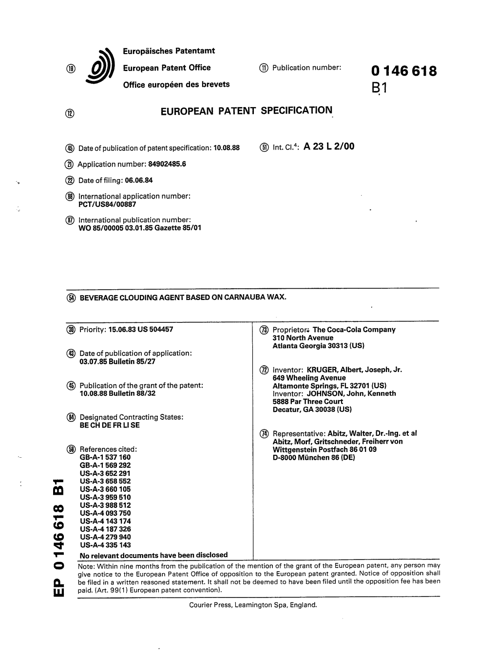 Beverage Clouding Agent Based on Carnauba Wax