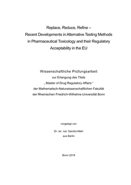 Recent Developments in Alternative Testing Methods in Pharmaceutical Toxicology and Their Regulatory Acceptability in the EU