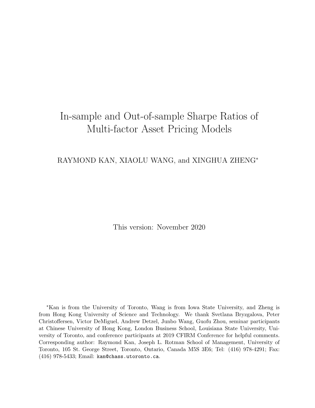 In-Sample and Out-Of-Sample Sharpe Ratios of Multi-Factor Asset Pricing Models
