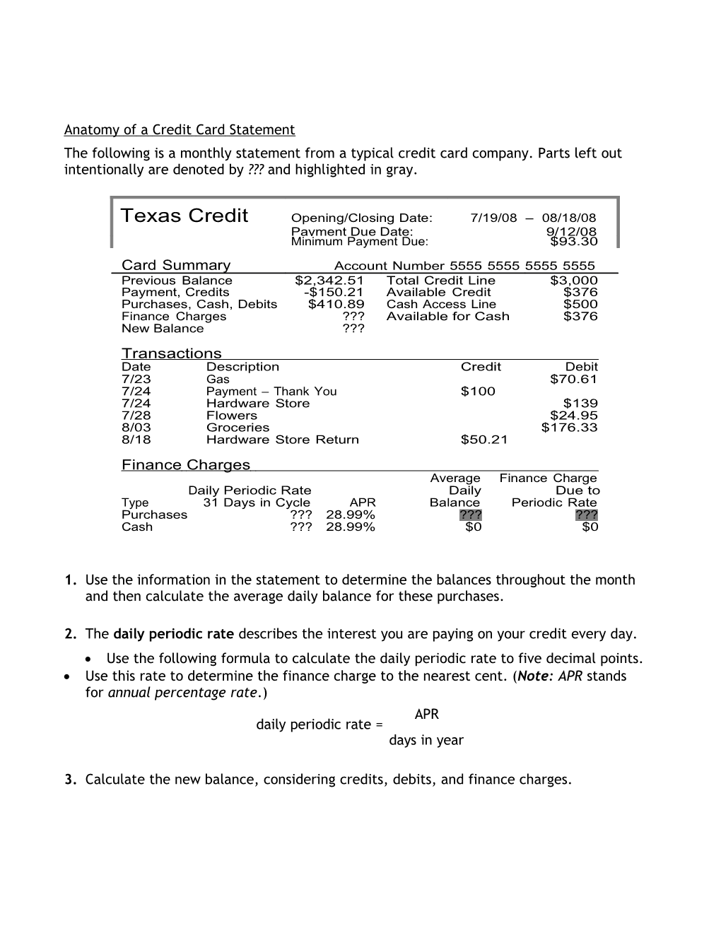 Anatomy of a Credit Card Statement