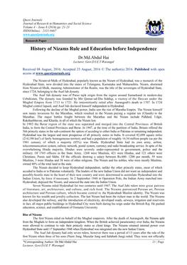 History of Nizams Rule and Education Before Independence