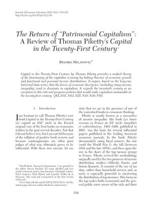 A Review of Thomas Piketty's Capital in the Twenty-First Century