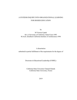 A Systems Inquiry Into Organizational Learning for Higher Education