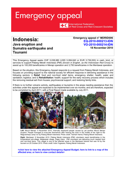 Indonesia: EQ-2010-000213-IDN Java Eruption and VO-2010-000214-IDN Sumatra Earthquake and 18 November 2010 Tsunami