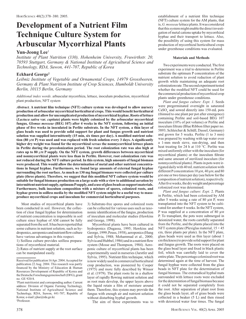 Development of a Nutrient Film Technique Culture System for Arbuscular Mycorrhizal Plants