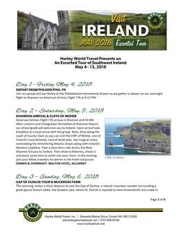 HWT May 2018 IRELAND Tour Itinerary 08292017