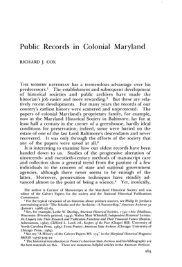 Public Records in Colonial Maryland