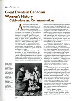 Great Events in Canadian Women's History Celebrations and Commemorations