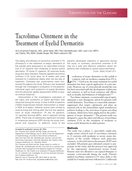 Tacrolimus Ointment in the Treatment of Eyelid Dermatitis