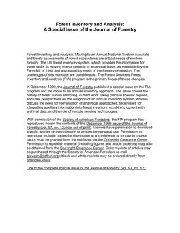 A Special Issue of the Journal of Forestry
