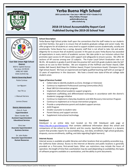 Yerba Buena High School 1855 Lucretia Ave • San Jose • 408-347-4710 • Grades 9-12 Mary Pollett, Principal Pollettm@Esuhsd.Org Ybhs.Esuhsd.Org