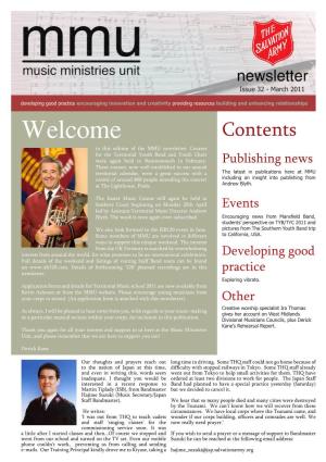 Welcome Contents to This Edition of the MMU Newsletter
