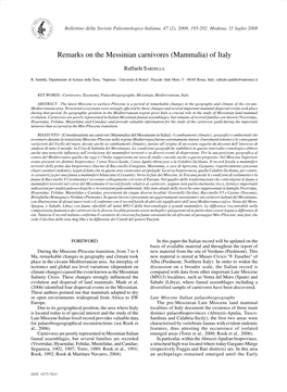 Remarks on the Messinian Carnivores (Mammalia) of Italy