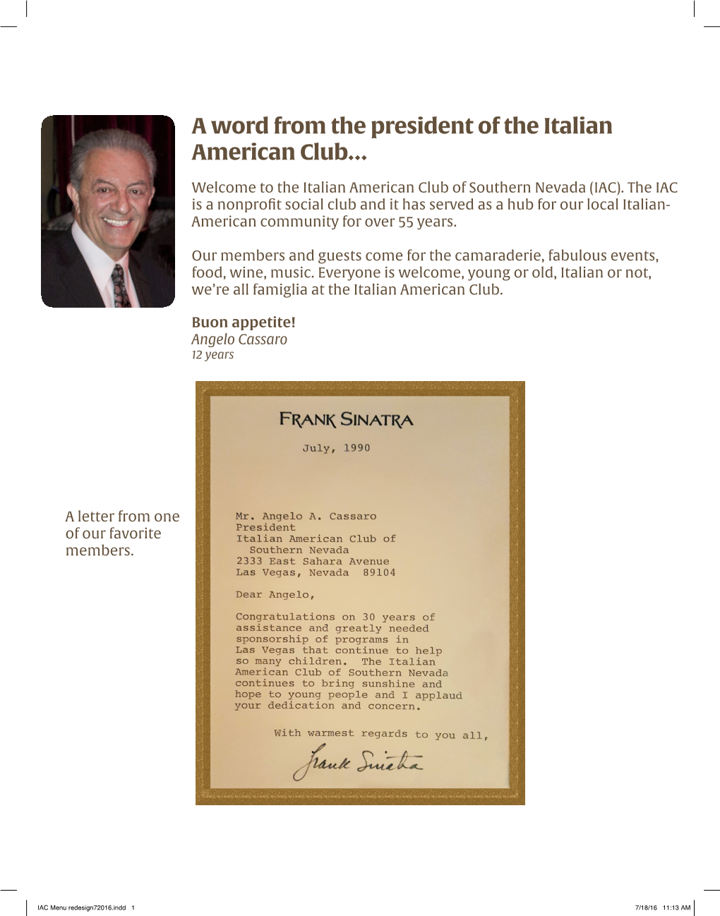 A Word from the President of the Italian American Club…