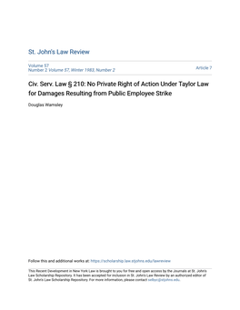 No Private Right of Action Under Taylor Law for Damages Resulting from Public Employee Strike