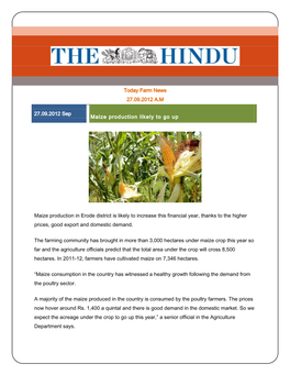 Today Farm News 27.09.2012 A.M Maize Production in Erode District Is
