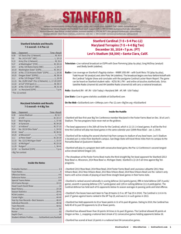 Stanford Cardinal (7-5 • 5-4 Pac-12) Stanford Schedule and Results 7-5 Overall • 5-4 Pac-12 Maryland Terrapins (7-5 • 4-4 Big Ten) December 30, 2014 • 7 P.M