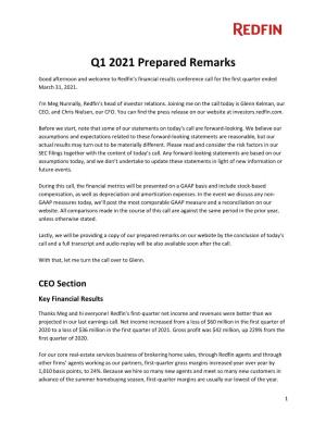 Q1 2021 Prepared Remarks