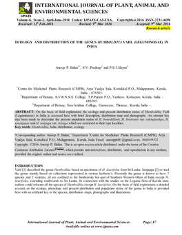 Ecology and Distribution of the Genus Humboldtia Vahl (Leguminosae) in India