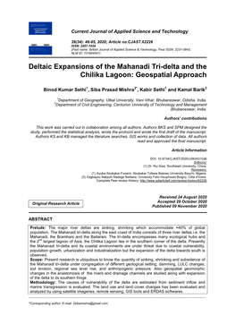 Deltaic Expansions of the Mahanadi Tri-Delta and the Chilika Lagoon: Geospatial Approach