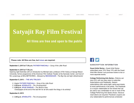 Satyajit Ray Film Festival at Montgomery College
