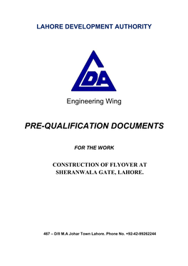 Pre-Qualification Documents for the Work Construction of Flyover At