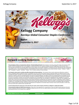 Kellogg Company September 6, 2017