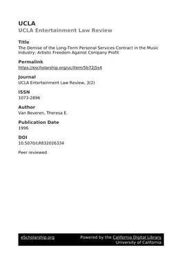 Demise of the Long-Term Personal Services Contract in the Music Industry: Artistic Freedom Against Company Profit