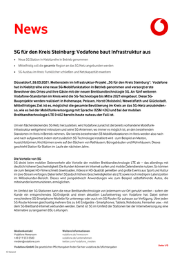 5G Für Den Kreis Steinburg: Vodafone Baut Infrastruktur