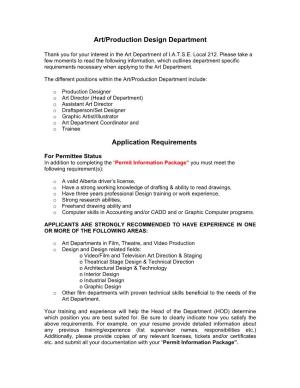 Art/Production Design Department Application Requirements