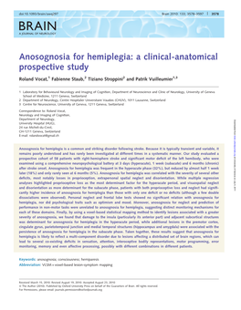 Anosognosia for Hemiplegia: a Clinical-Anatomical Prospective Study