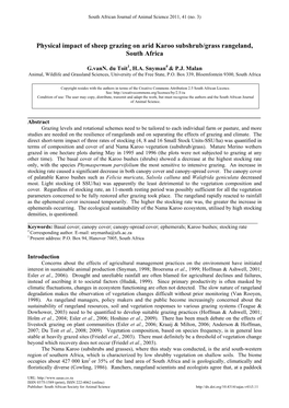 Physical Impact of Grazing by Sheep on the Dynamics of Nama Karoo Subshrub/Grass Vegetation in South Africa