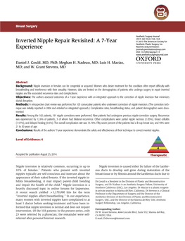 Inverted Nipple Repair Revisited: a 7-Year Experience