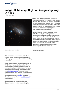 Hubble Spotlight on Irregular Galaxy IC 3583 5 December 2016