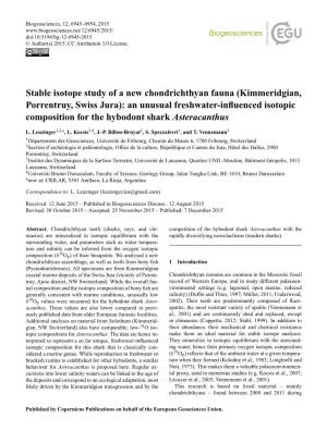 Stable Isotope Study of a New Chondrichthyan Fauna