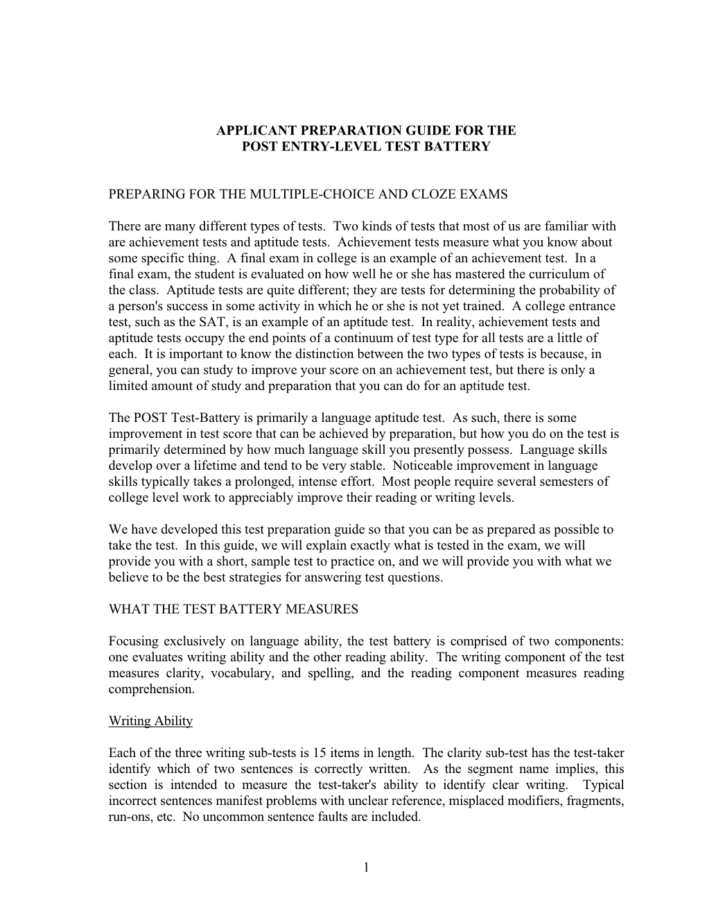 Applicant Preparation Guide for the Post Entry-Level Test Battery