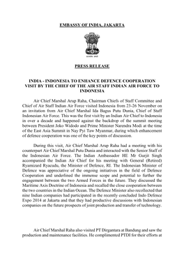 Embassy of India, Jakarta Press Release India