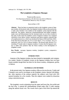 (Suppl.), 165-179, 1994 the Lymphatics of Japanese Macaque