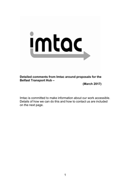 1 Detailed Comments from Imtac Around Proposals for the Belfast