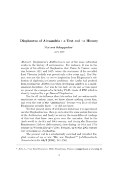 Diophantus of Alexandria : a Text and Its History