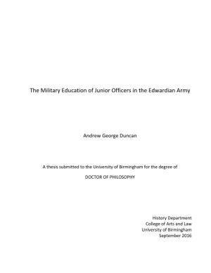 The Military Education of Junior Officers in the Edwardian Army